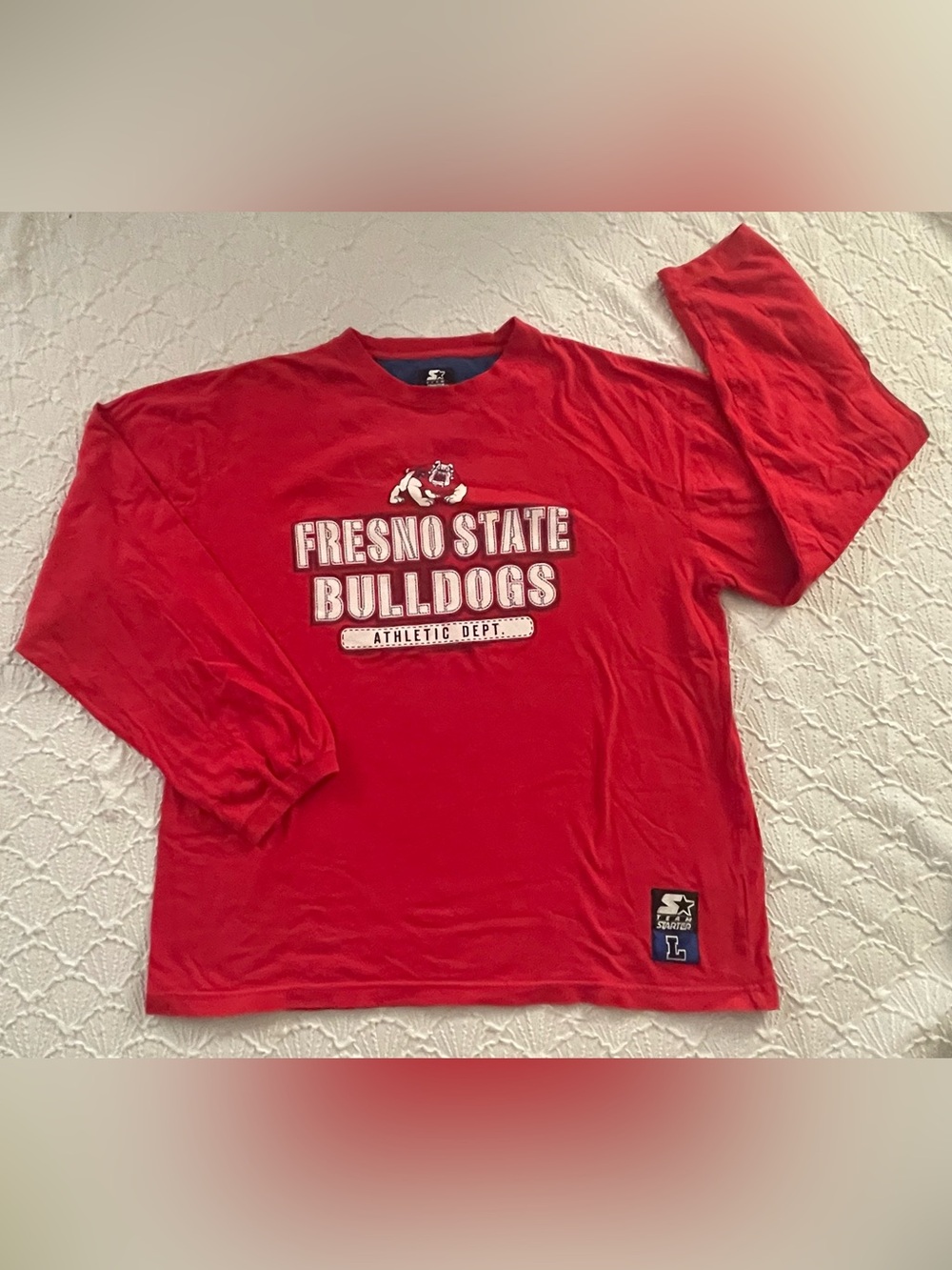 STARTER Red Fresno State Bulldogs Long Sleeve Dog Tee Sz L